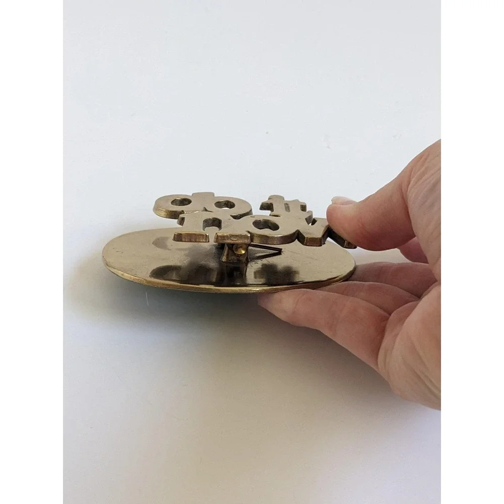 Vintage Solid Brass Do It Now Paper Clip Memo Holder Desk Accessory Mid Century